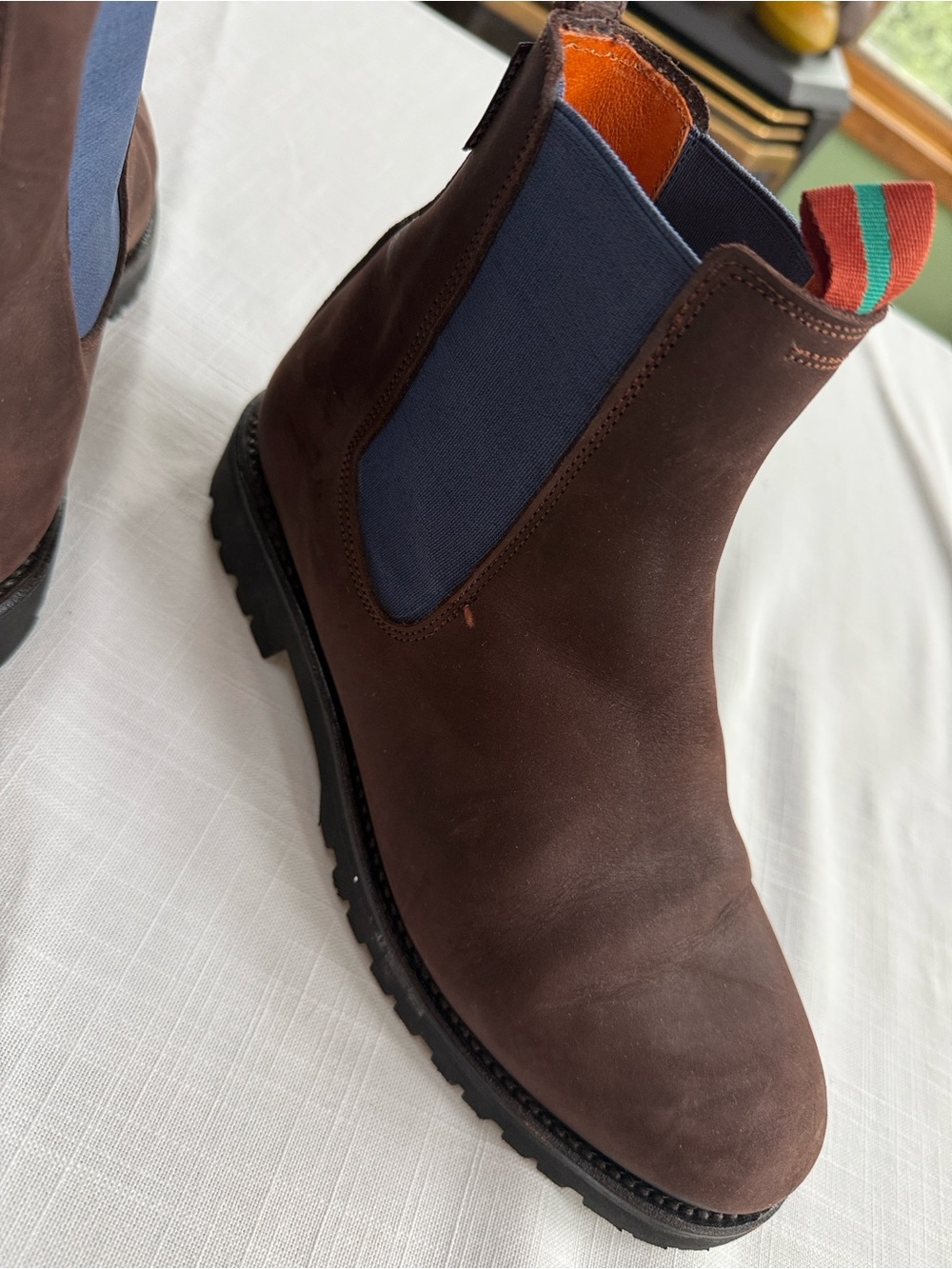 Penelope Chilvers women Brown Leather Chelsea Boot with Navy Elastic - Picture 6 of 10
